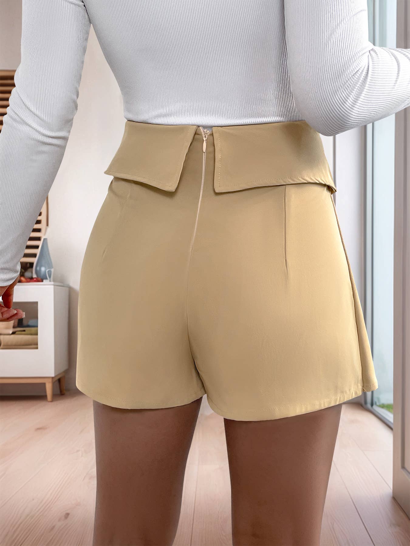 Fake lapel zip pleated high-waisted culottes