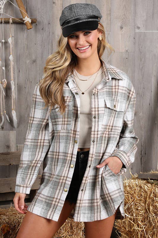CWOJA187-P_PLUS SIZE TUNIC LENGTH SOFT FLANNEL PLAID JACKET