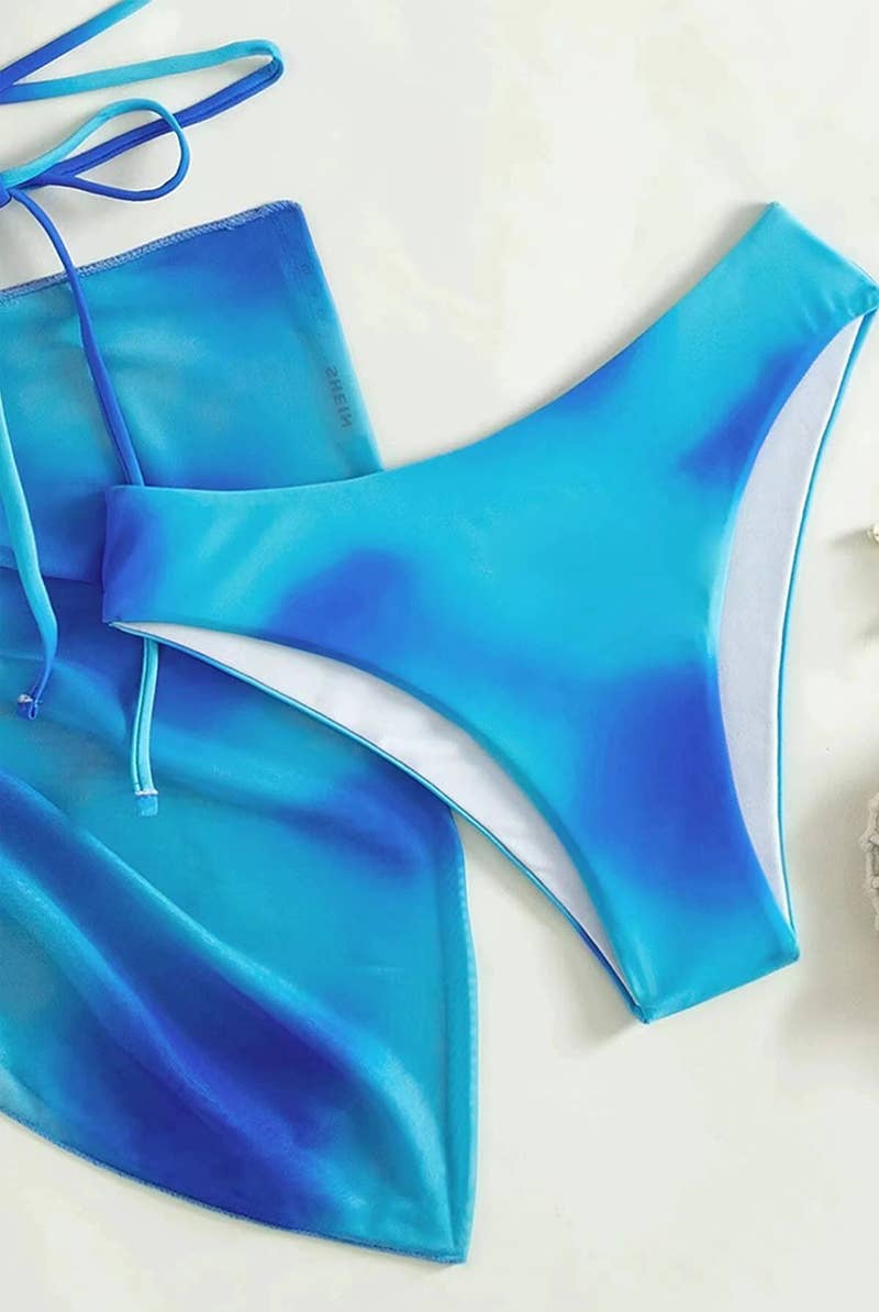 CWMW0741_THREE-PIECE MESH SKIRT TIE-DYE BIKINI SWIMSUIT