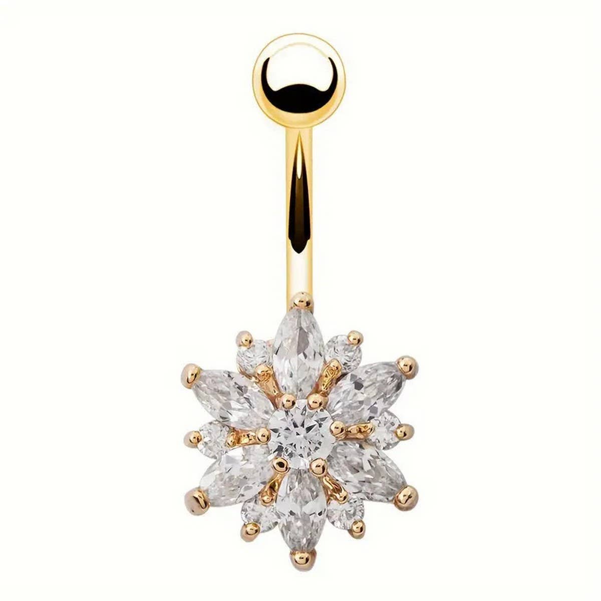 Zircon Flower Belly Button Ring Piercing_CWMM9457
