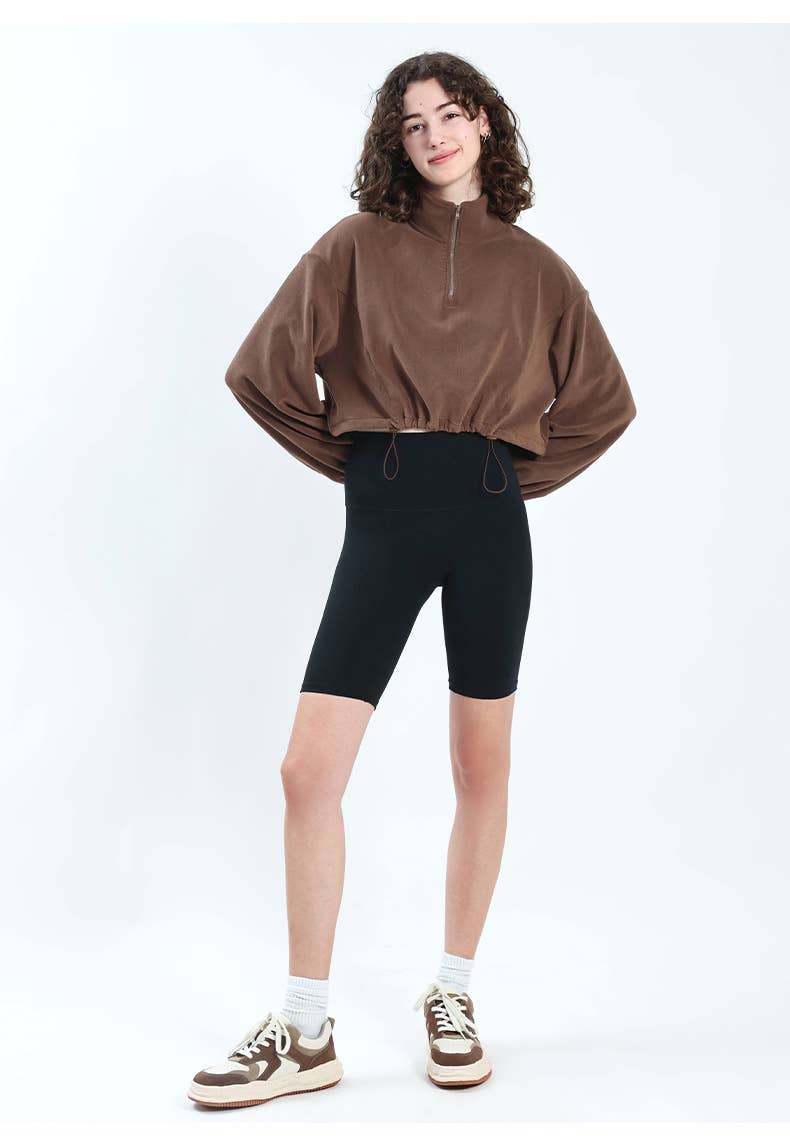 Adjustable hem semi-zipper fleece hoodie