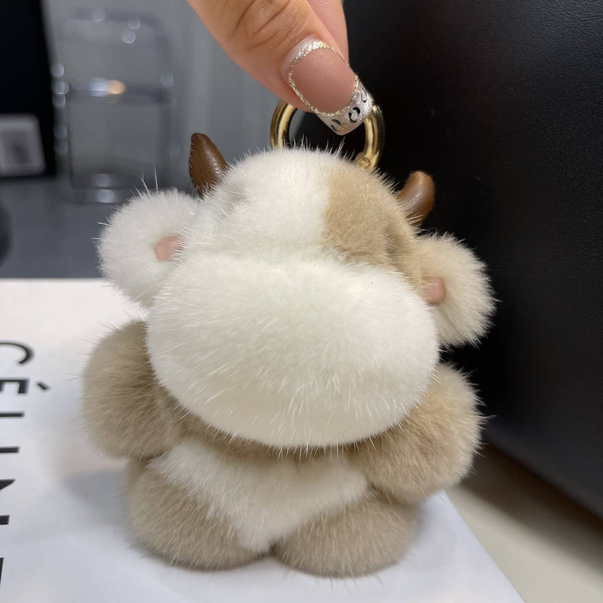 CUTE CALF MINK FUR COW CAR KEYCHAIN PENDANT GIFT