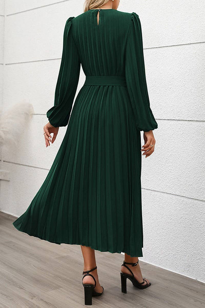 CWDMD4817_ELEGANT ROUND NECK HIGH WAIST DRESS