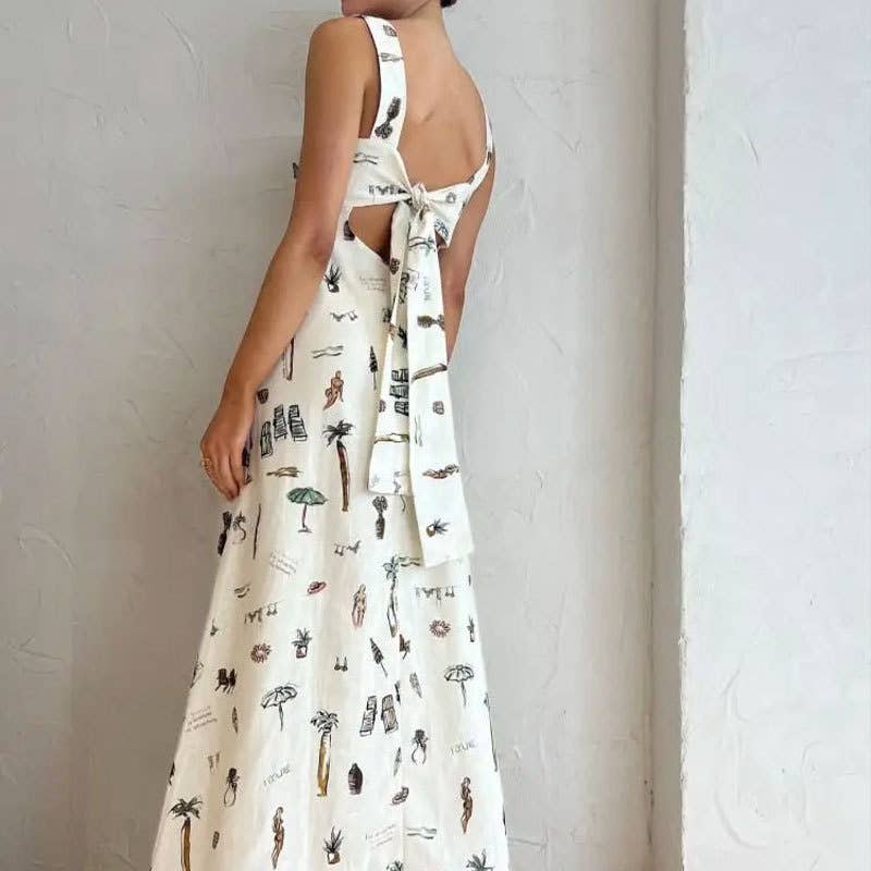 Sexy print sleeveless strappy halter swing  dress