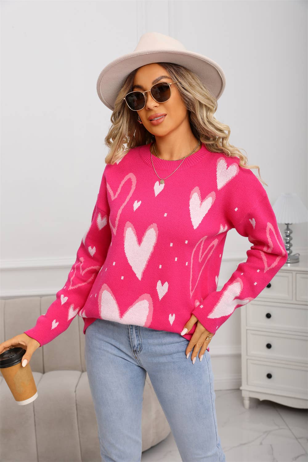 Valentine's Day love jacquard loose knitwear