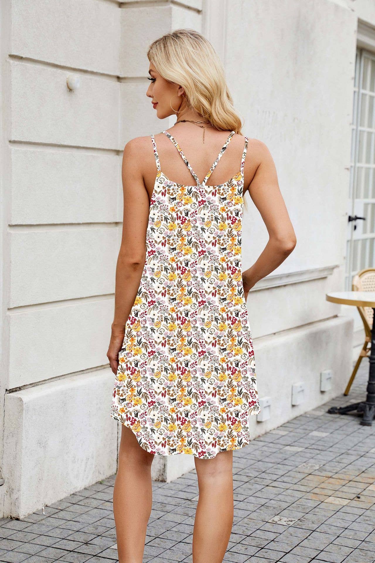 Sleeveless halter print short loose halter dress