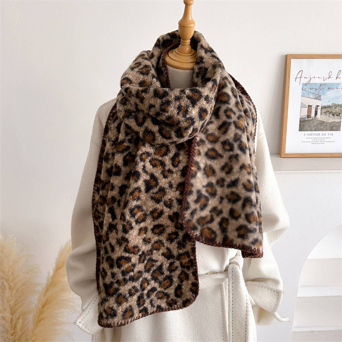 Vintage Leopard Tassel Scarf for Fall Winter