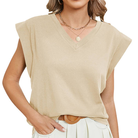 V-NECK SOLID COLOR CASUAL TANK TOP T-SHIRT