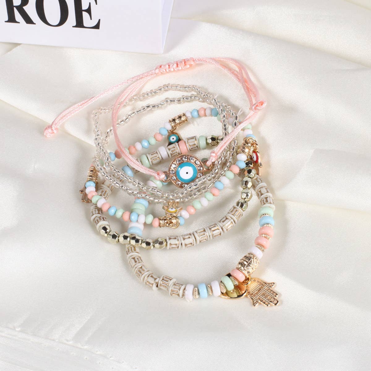 HANDMADE BEADED EVIL EYE LAYERED BRACELET