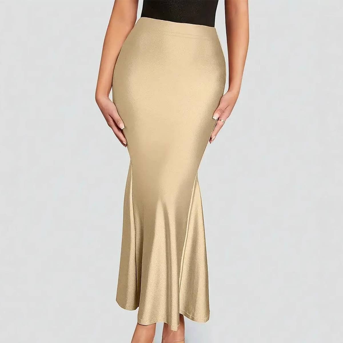 Fishtail knit elastic elastic waist long skirt