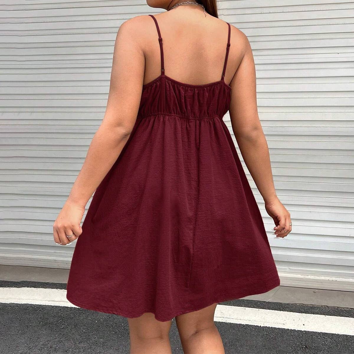 WAIST SHRINK SLEEVELESS CAMISOLE CASUAL DRESS_CWDSD3312