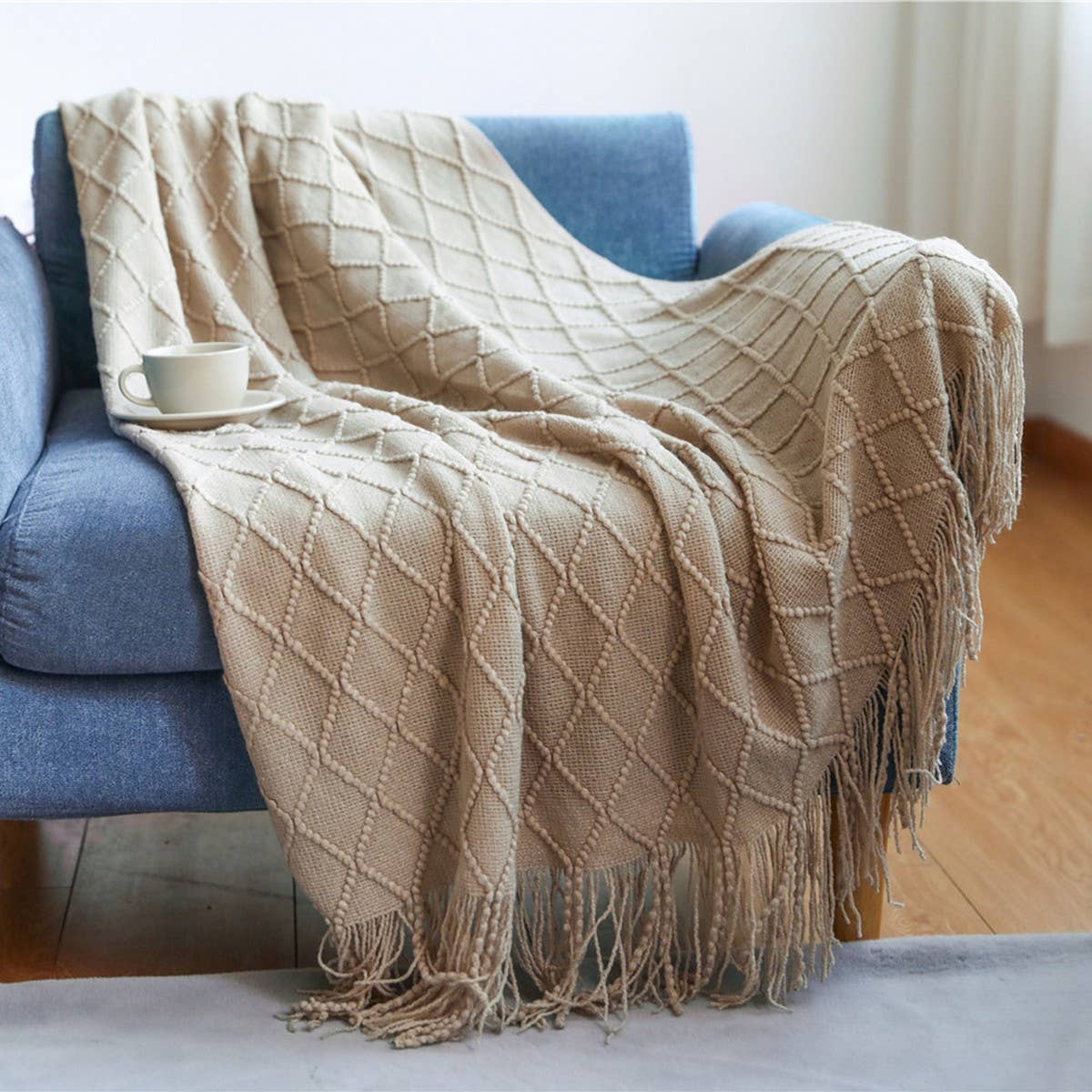 KNITTED TASSEL THIN BLANKET SOFA BLANKET