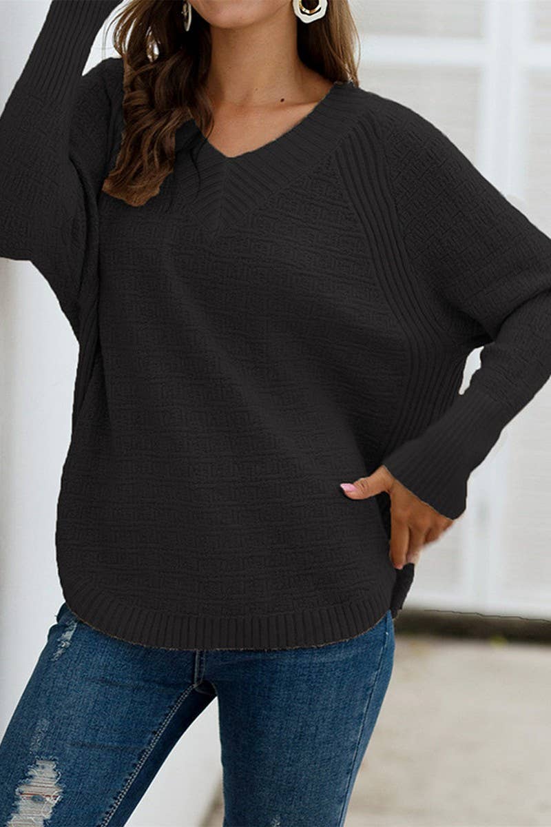 Irregular loose V-neck pullover sweater