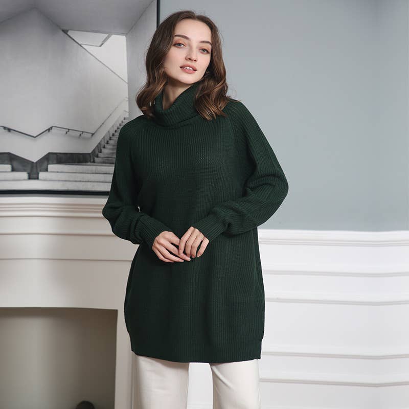 LONG-SLEEVED HIGH-NECK MID-RANGE POCKETS DRESS