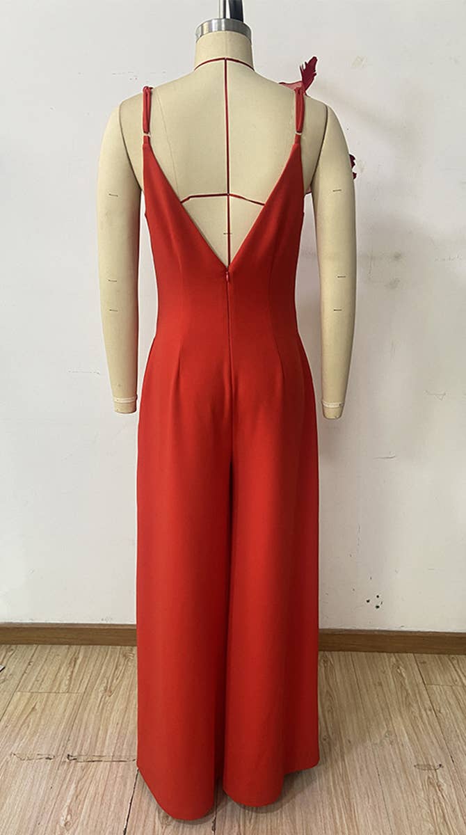 THREE-DIMENSIONAL FLORAL DEEP V CAMISOLE ROMPER