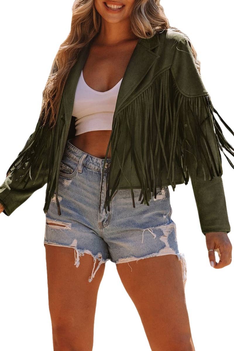 CWOCO1046_SOLID COLOR FRINGED BAT-SLEEVE JACKET SHORT