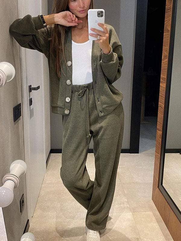 SINGLE-BREASTED CARDIGAN WIDE-LEG PANTS TRACKSUIT