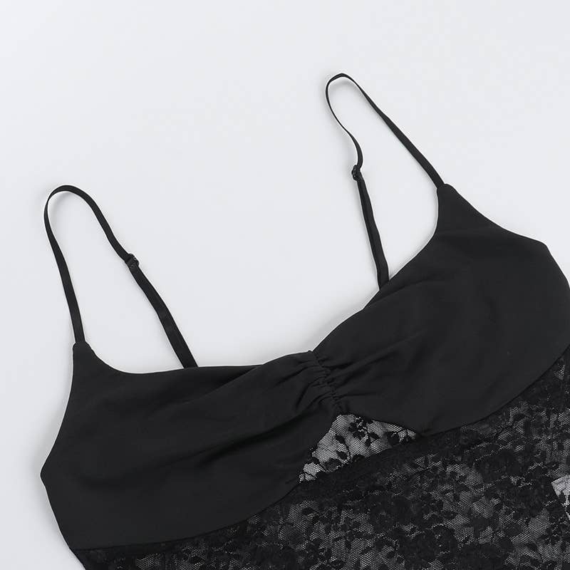 Sexy perforated lace patchwork top