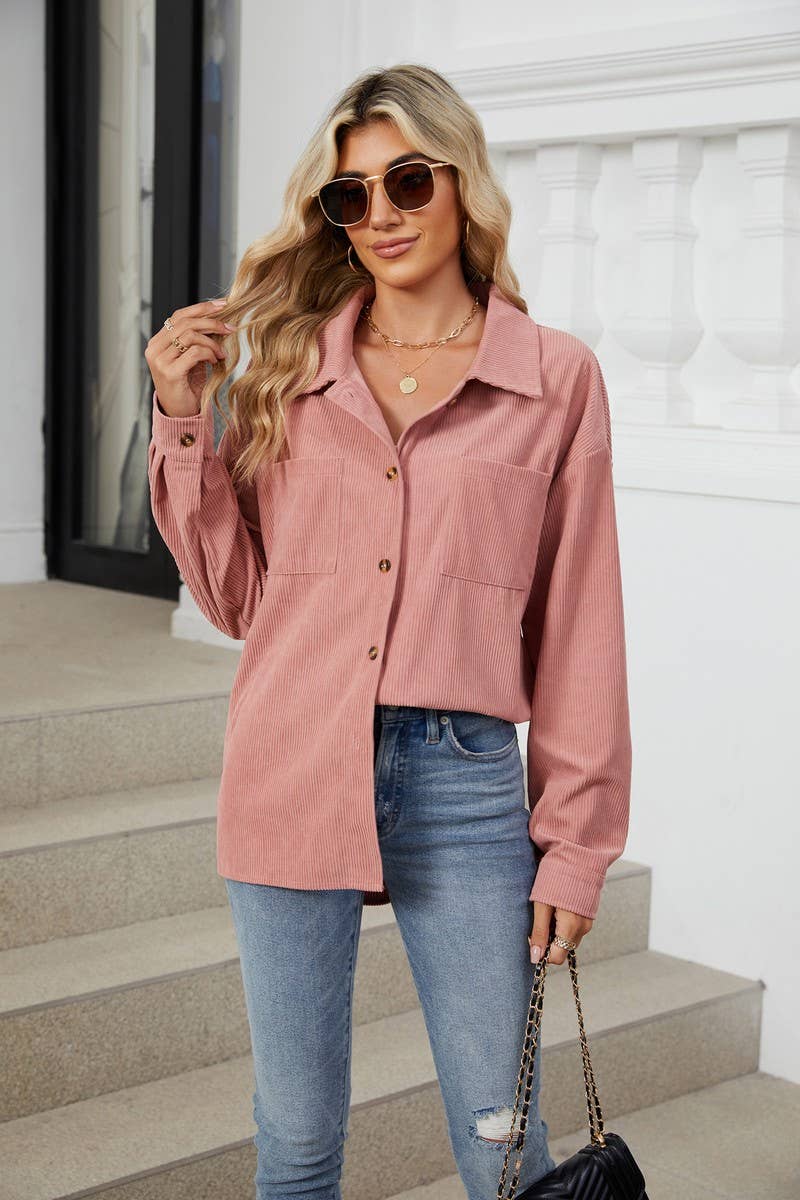 CWOBL0187_COLLAR POCKET COLLAR SOLID COLOR SPLICING SHIRT