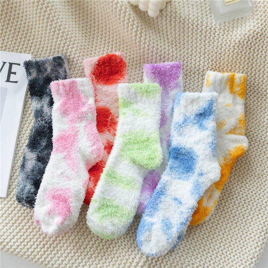 WOMEN PADDED TIE-DYED CORAL VELVET SOCKS