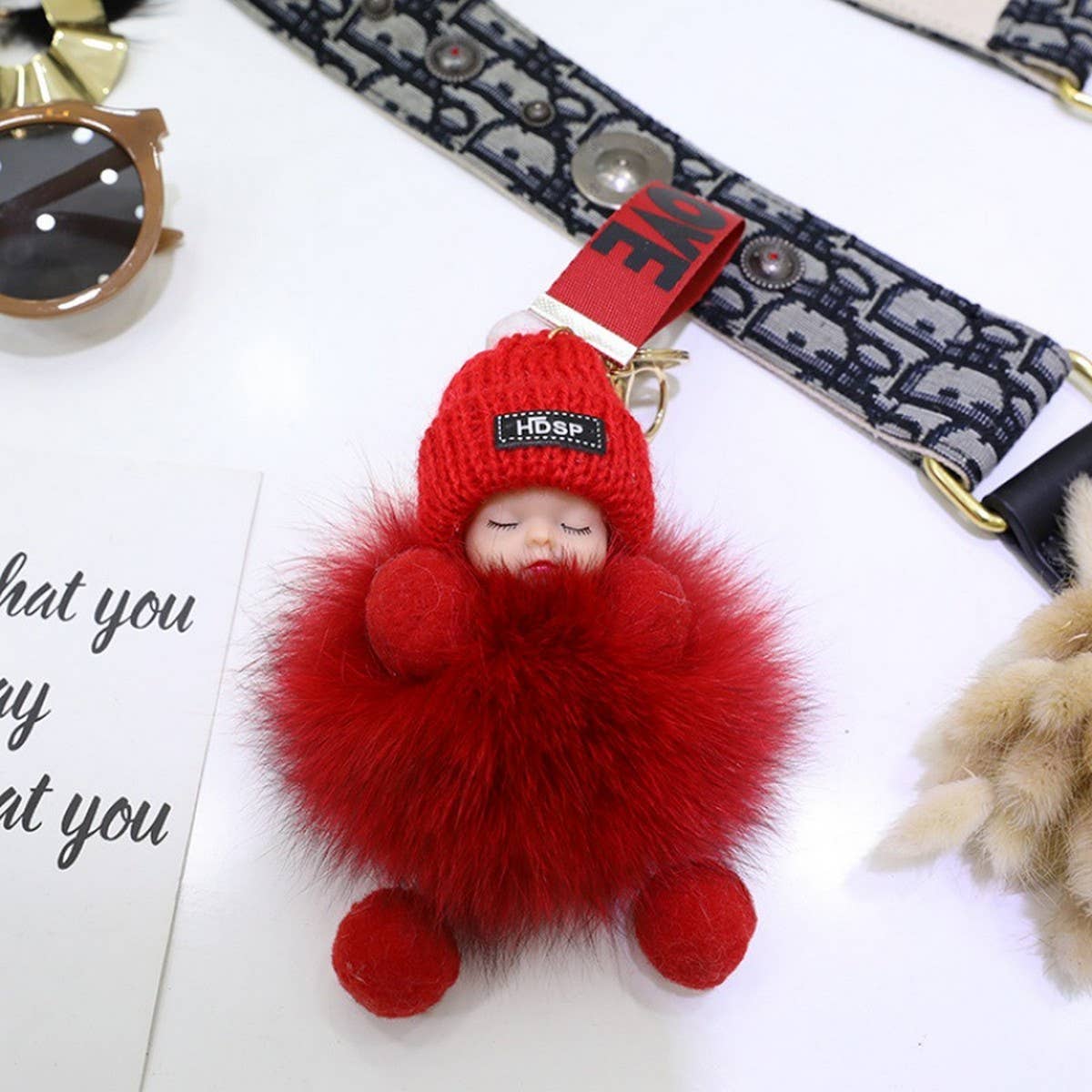 FURRY BALL PENDANT SLEEPING DOLL PENDANT KEYCHAIN