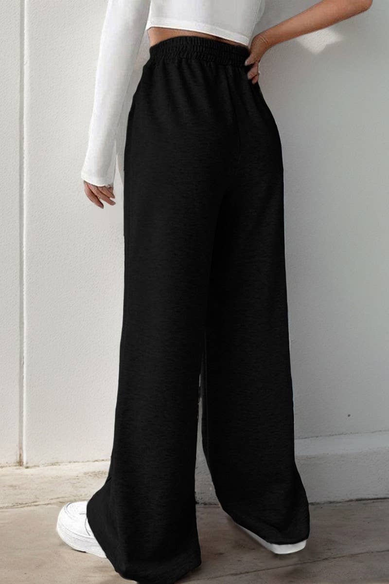 CWBLP1356_CASUAL ELASTIC V-NECK HIGH WAIST WIDE LEG PANTS