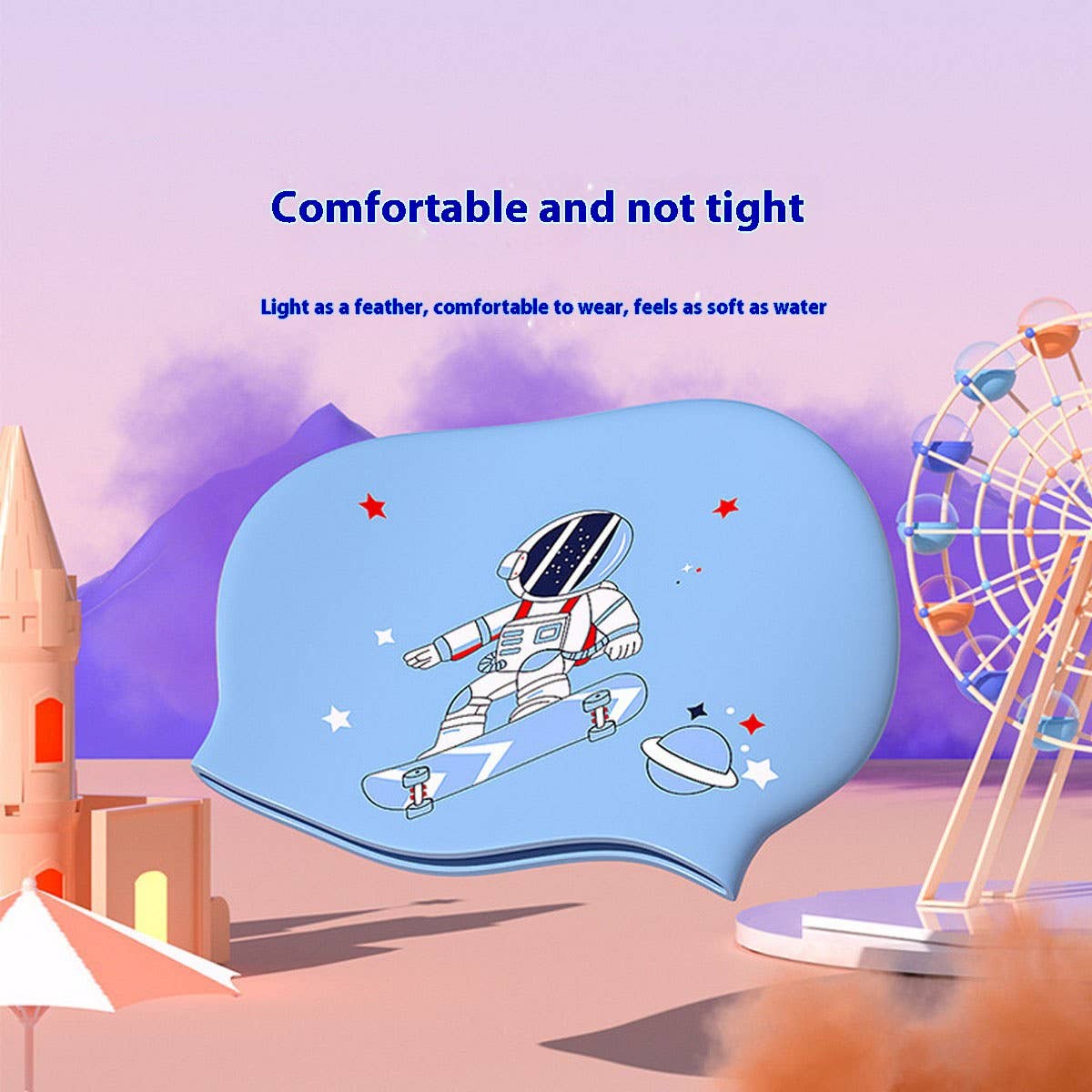 Boys' Silicone Swim Cap ??Astronaut Print_CWMM6783