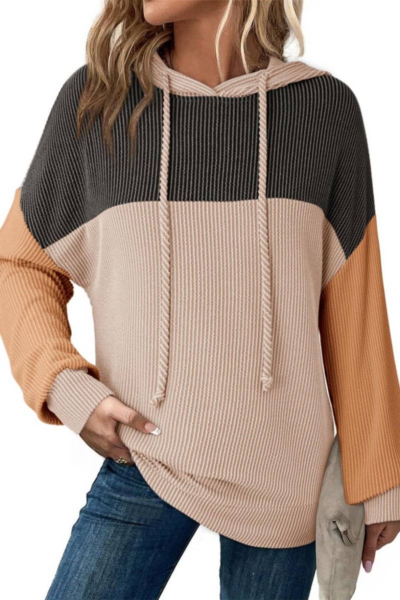 CWOHOL00597_TWIST STRIPE COLORBLOCK LONG SLEEVE HOODIE