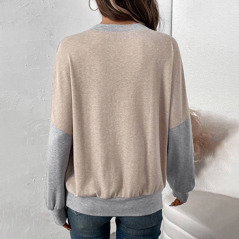Round-neck color-blocking casual sweatshirt