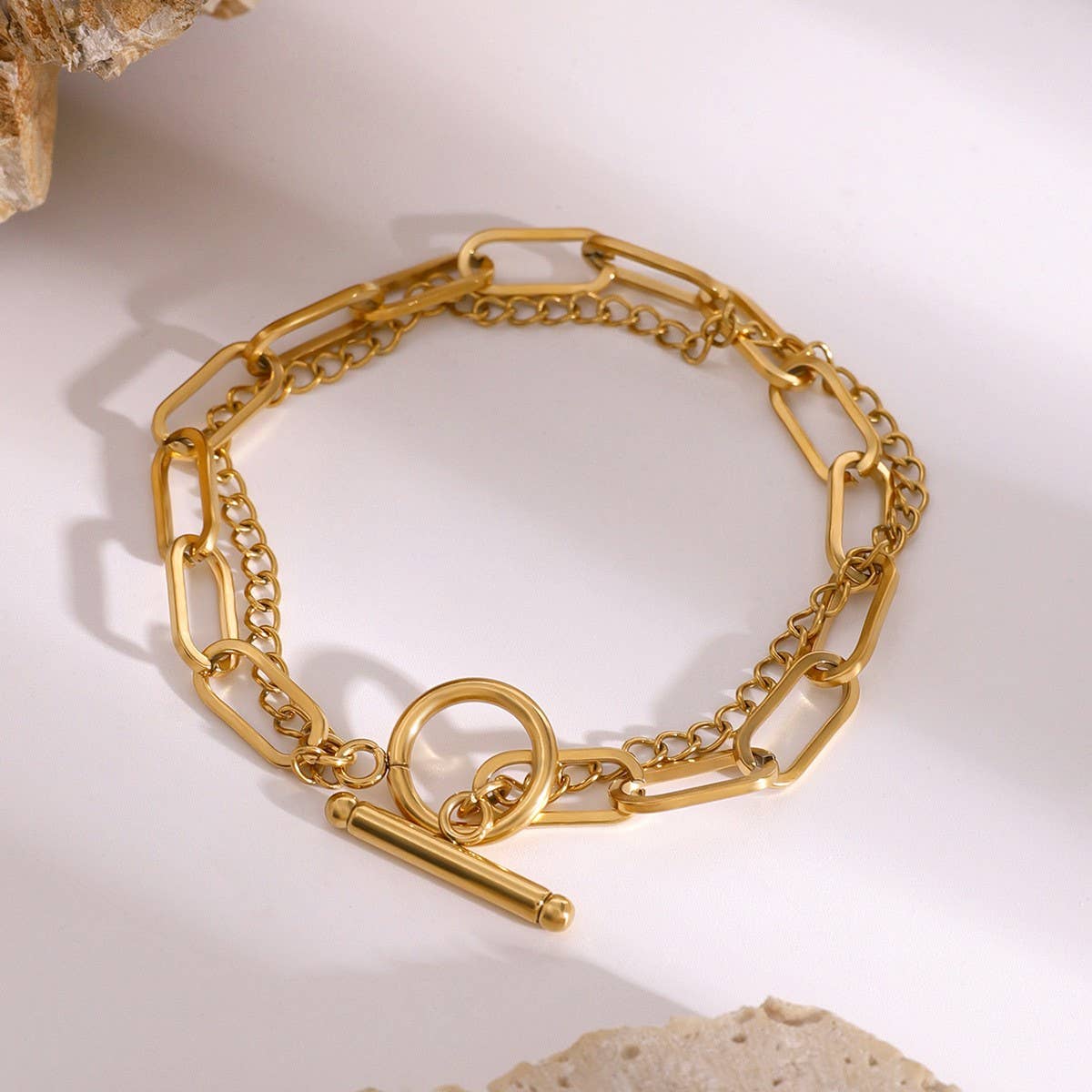 Minimalist 18K Gold Double Layer Chain Bracelet
