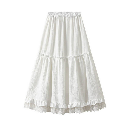 LACE HEM MIDI SKIRT A-LINE SKIRT
