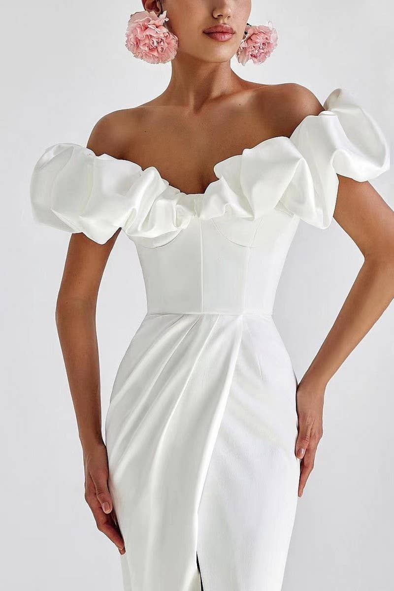 CWDMD5622_ELEGANT OFF-SHOULDER RUFFLE HIGH SLIT MAXI DRESS