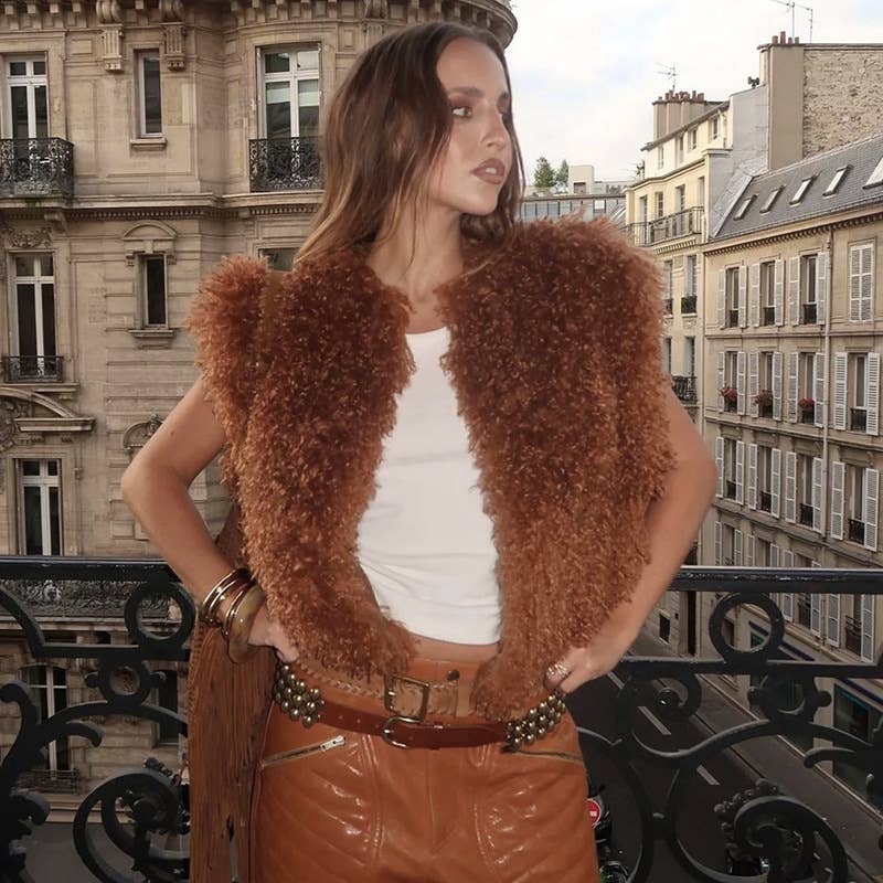 FASHION SOLID COLOR SLEEVELESS SHORT FURRY VEST