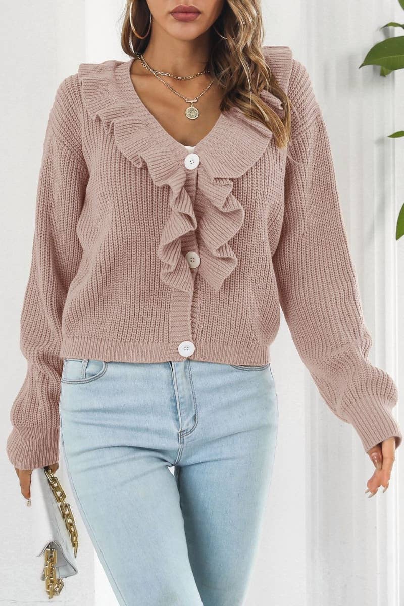 CWOCAL2062_FASHION RUFFLED LOOSE SWEATER CARDIGAN SHORT