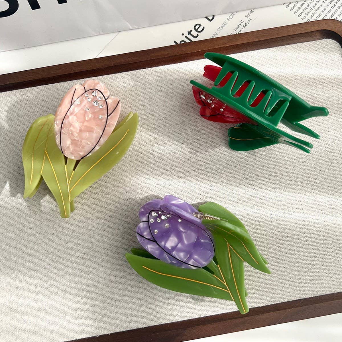 Spring Flower Acetate Claw ??Tulip Hair Clip_CWAHA5901