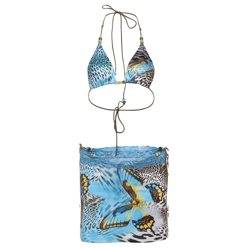 Trendy Sexy Printed Tie Bikini Three-Piece Set