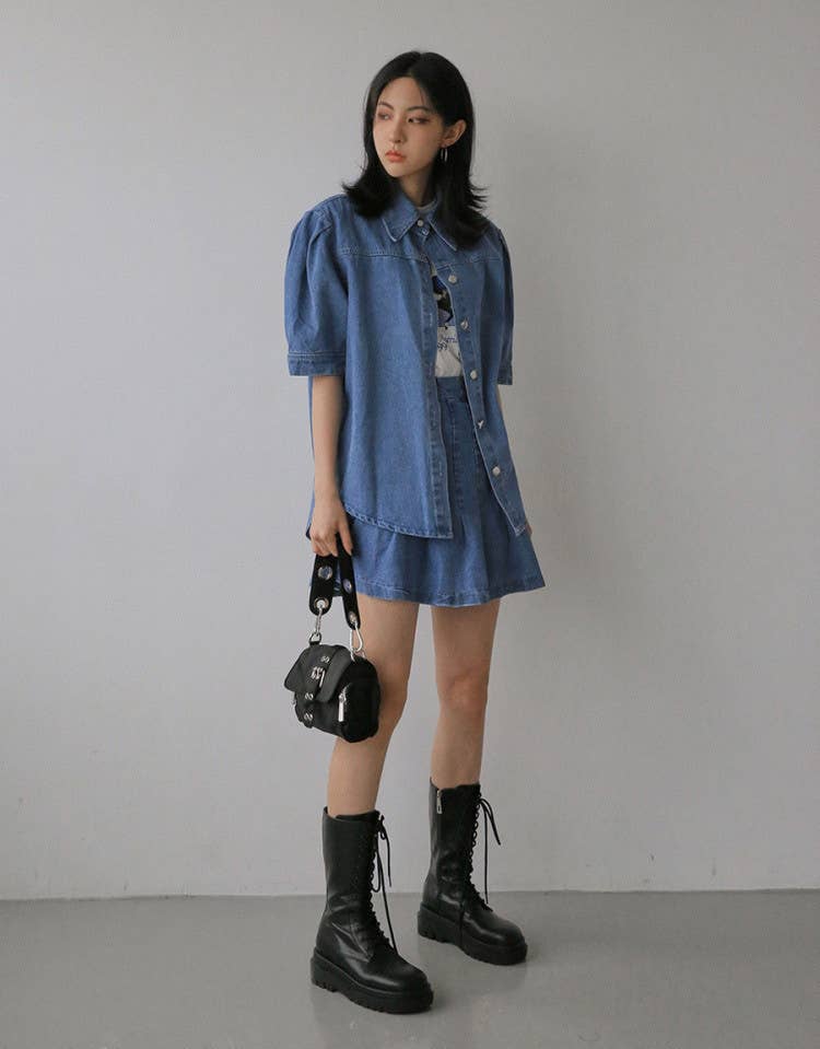 Retro double-button Oxford fabric square bag