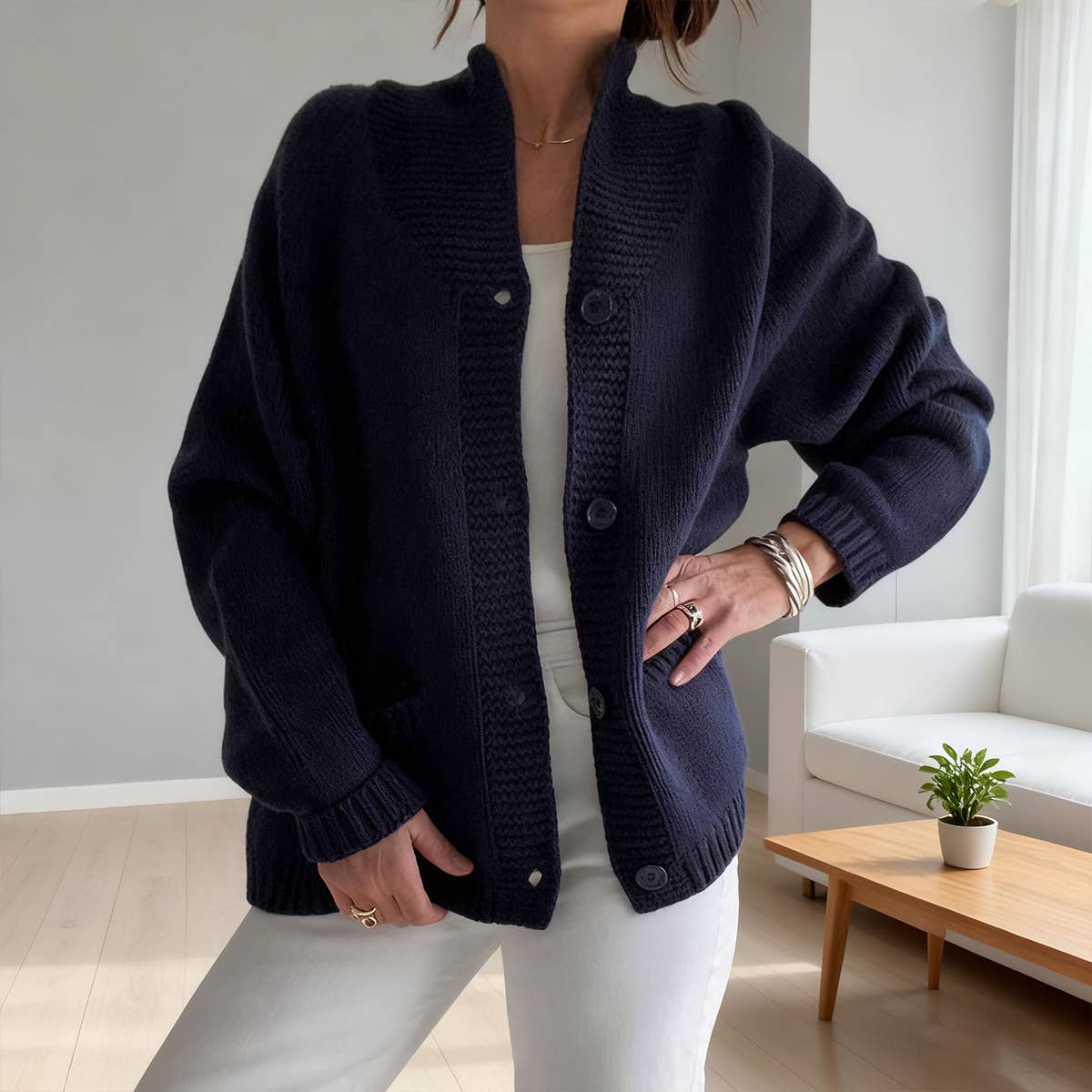 Everyday casual knitted long-sleeved cardigan