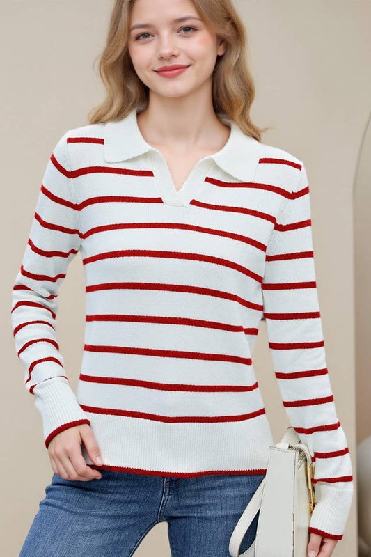 CWOSWL07732_CASUAL STRIPED LONG-SLEEVED KNIT SWEATER TOP
