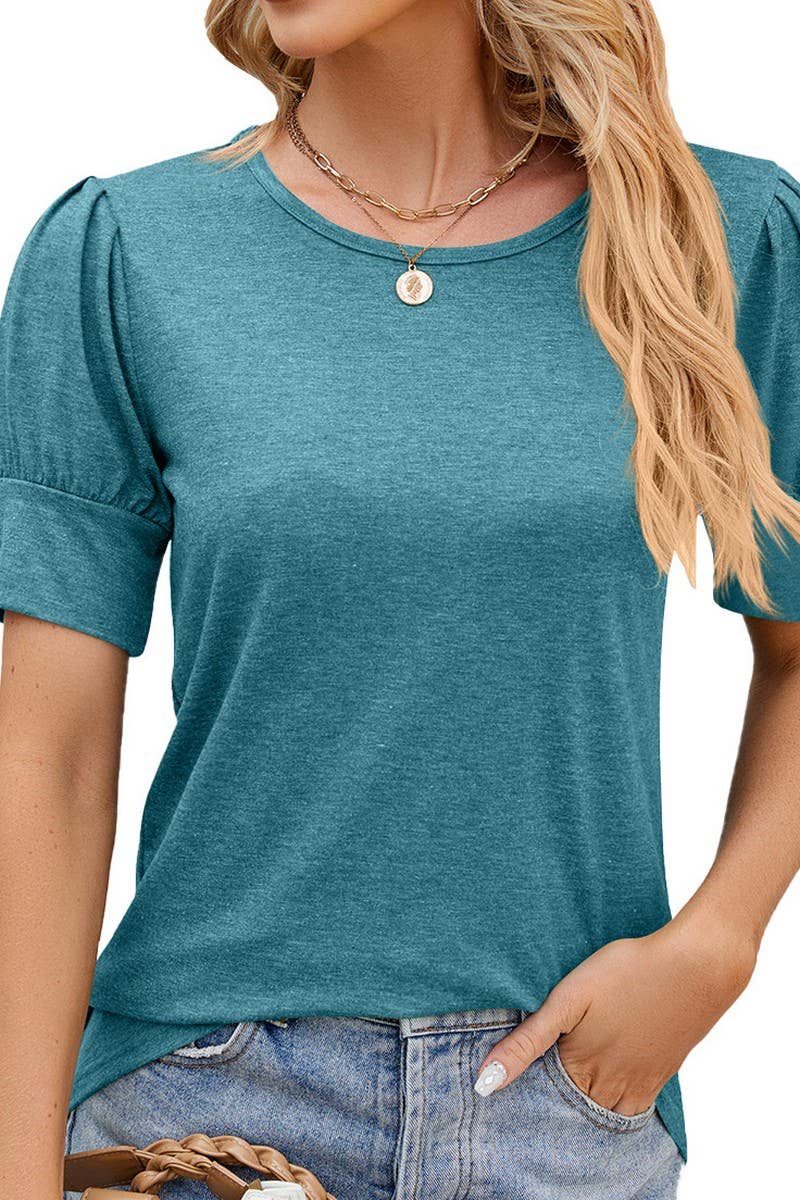 ROUND NECK SOLID COLOR BUTTON UP T SHIRT_CWTSTS0193