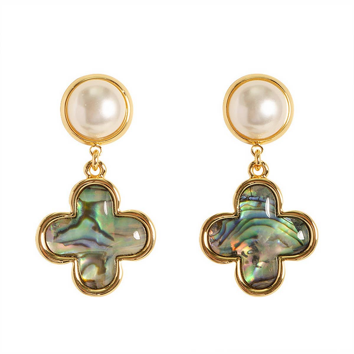 NATURAL COLORFUL ABALONE FOUR-LEAF CLOVER EARRINGS
