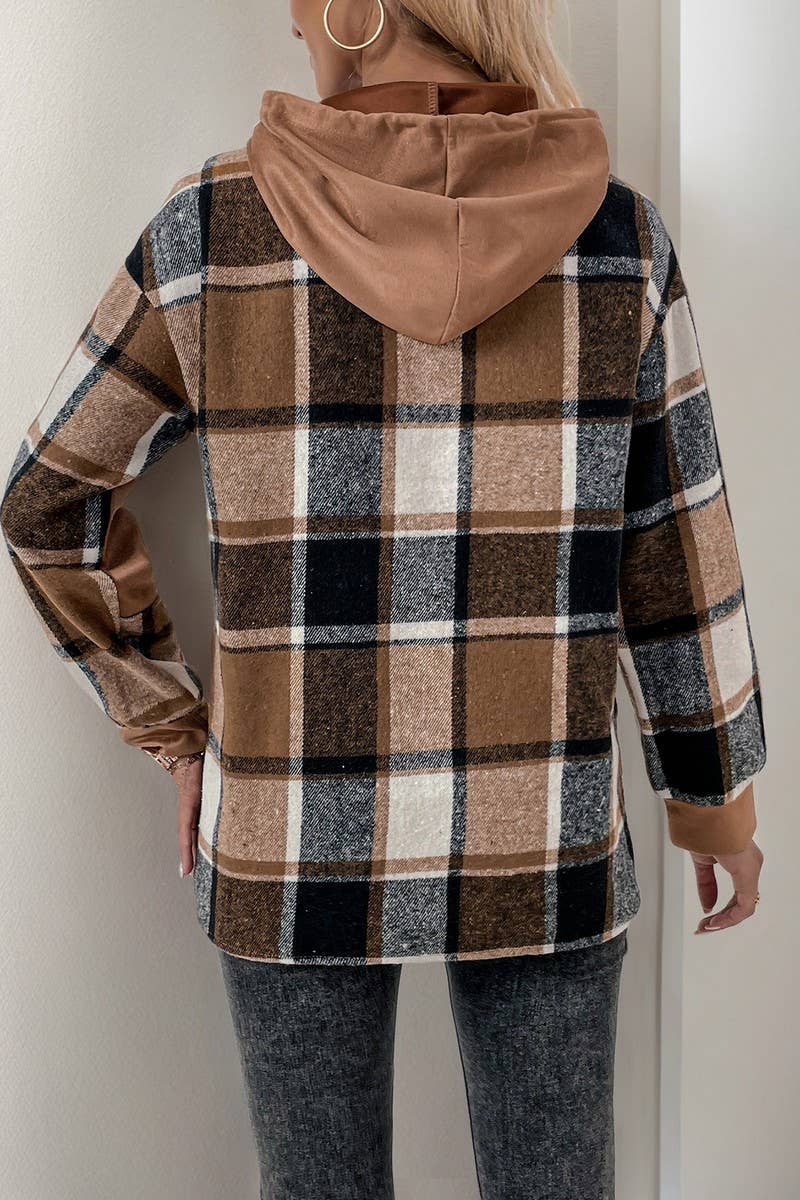 CWOHOL00587_PLAID PATCHWORK BRITISH STYLE HOODED SWEATSHIRT