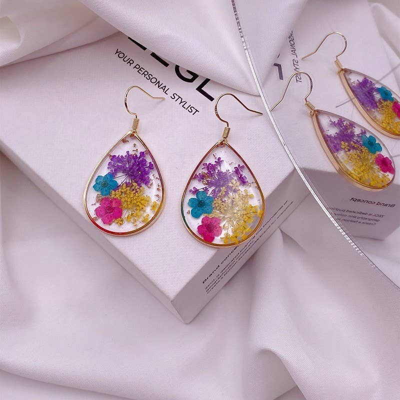 Geometric natural real dried flower earrings