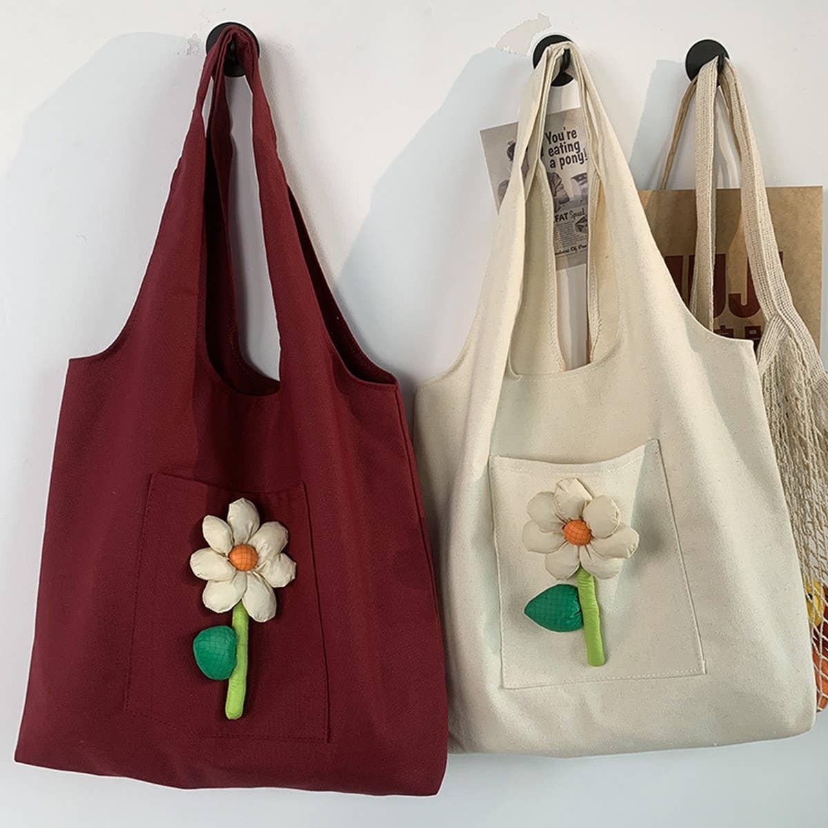 TOTE BAG CANVAS FEATURING DELICATE FLORAL DESIGN _CWAB2049