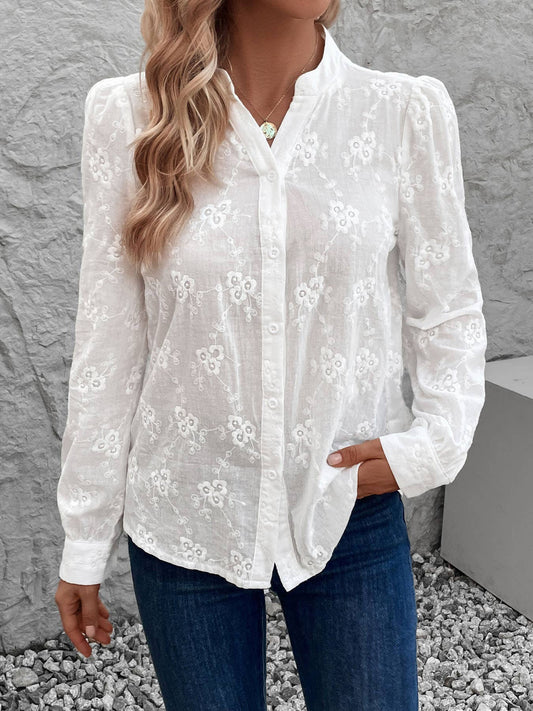 Hollowed-out jacquard semi-transparent shirt