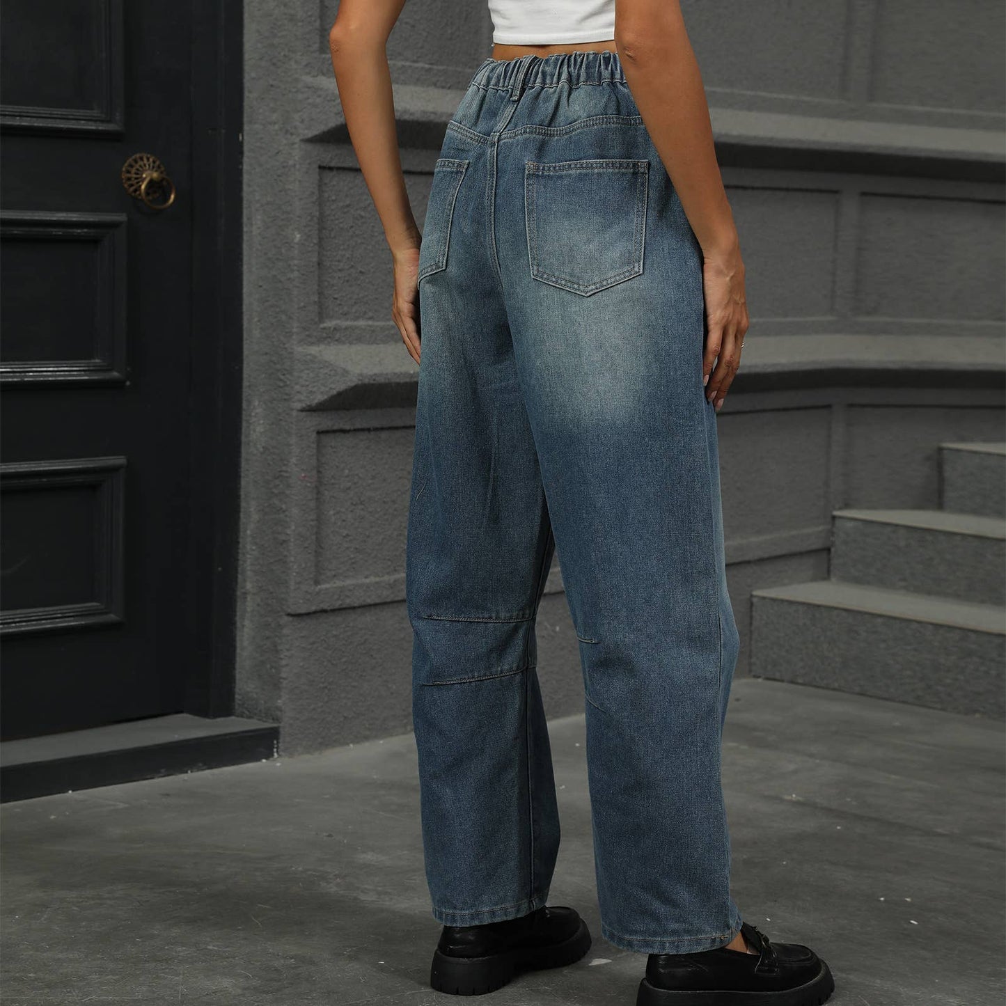 WASHED LOOSE HARLAN DENIM NINE-POINT PANTS