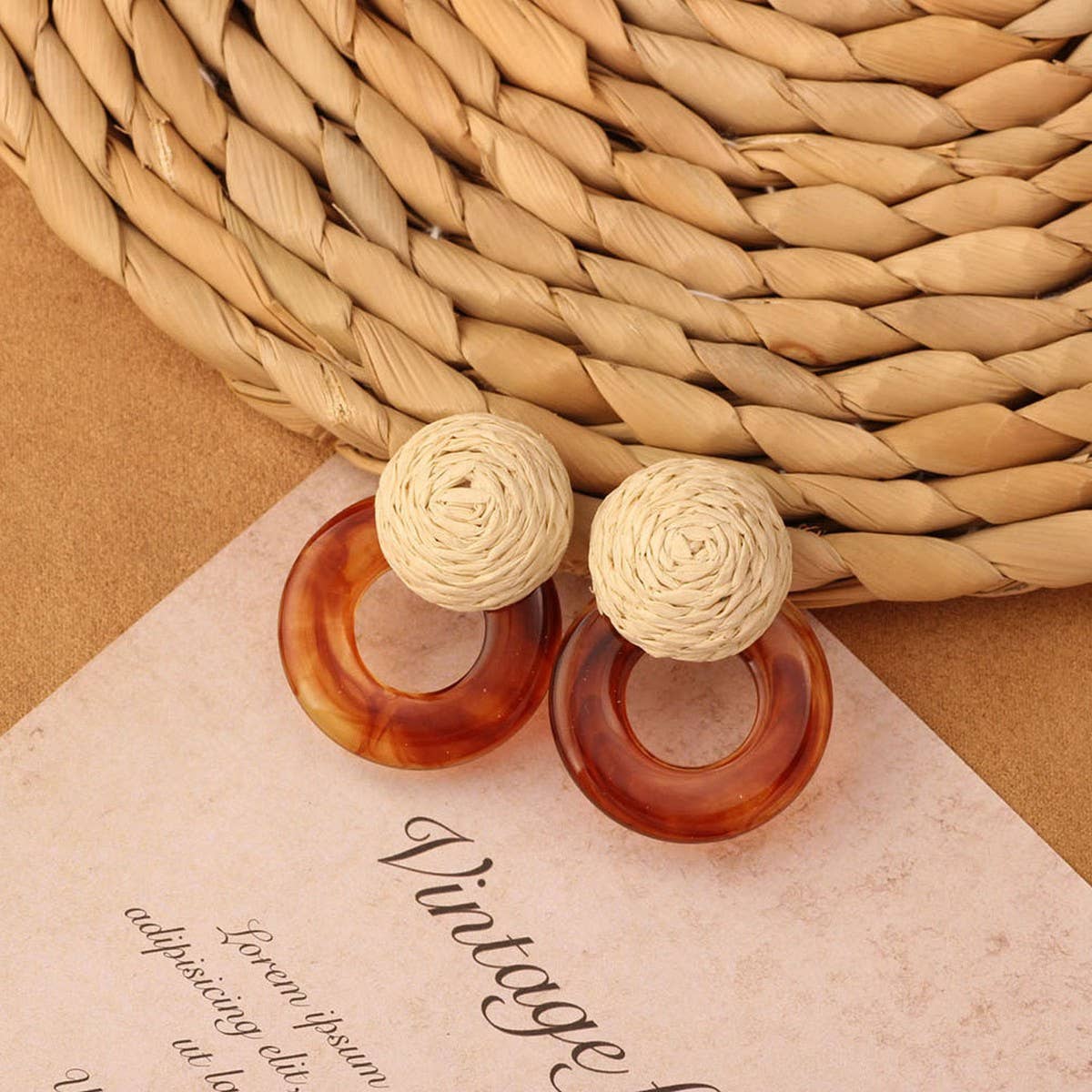 NEW VINTAGE SIMIAN GRASS VINE WOVEN EARRINGS_CWAJE4011