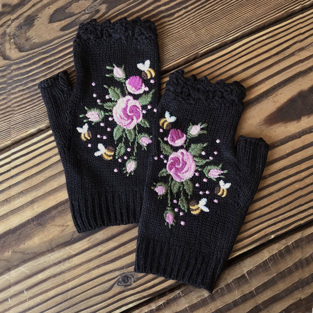 Knit Winter Gloves ? Bee & Blossom Embroidery