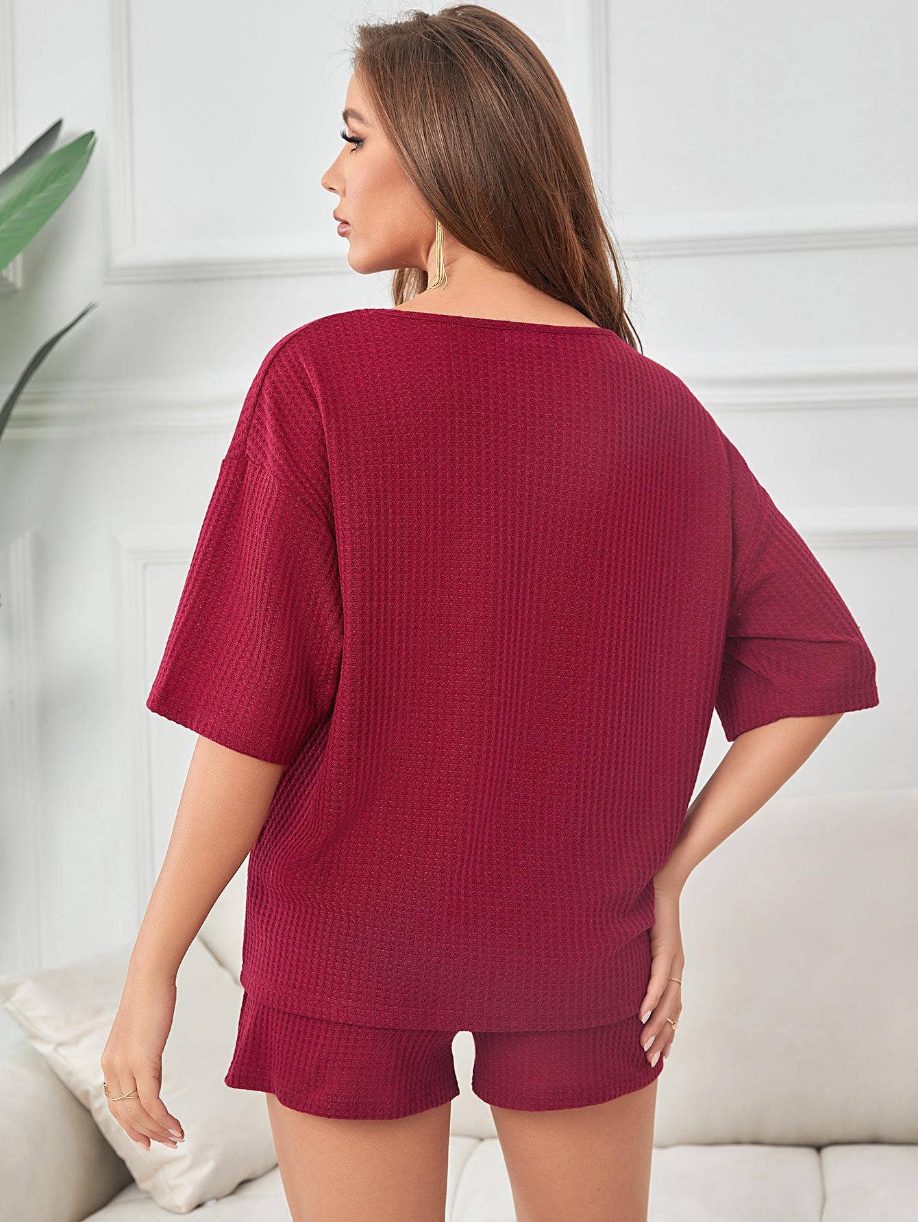 Waffle short-sleeved shorts house suit