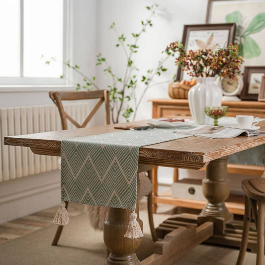 GEOMETRIC TASSEL VERSATILE TABLE RUNNER